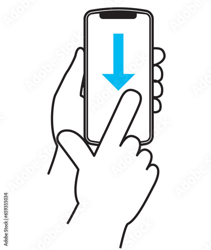 一本指のスワイプ　スマートフォンを操作する手のジェスチャーのシンプルなイラスト・アイコン