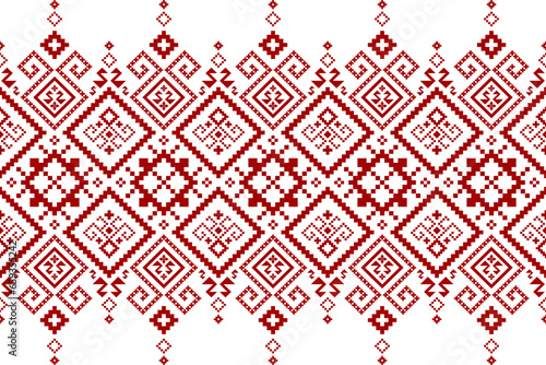 Red Cross stitch colorful geometric traditional ethnic pattern Ikat seamless pattern abstract design for fabric print cloth dress carpet curtains and sarong Aztec African Indian Indonesian