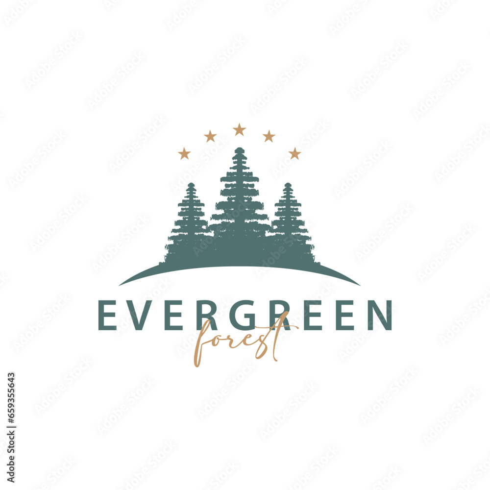 Forest Logo, Vector Forest Wood With Pine Trees, Design Inspirational Badge Label Illustration Forest Logo, Vector Forest Wood With Pine Trees, Design Inspirational Badge Label Illustration