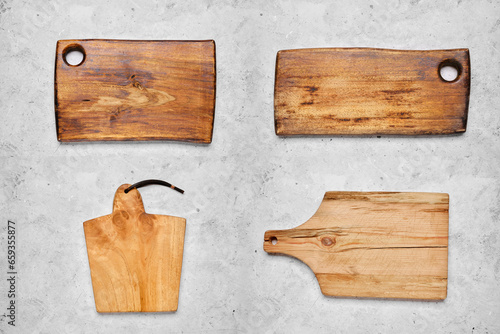 Empty wooden cutting board of different types