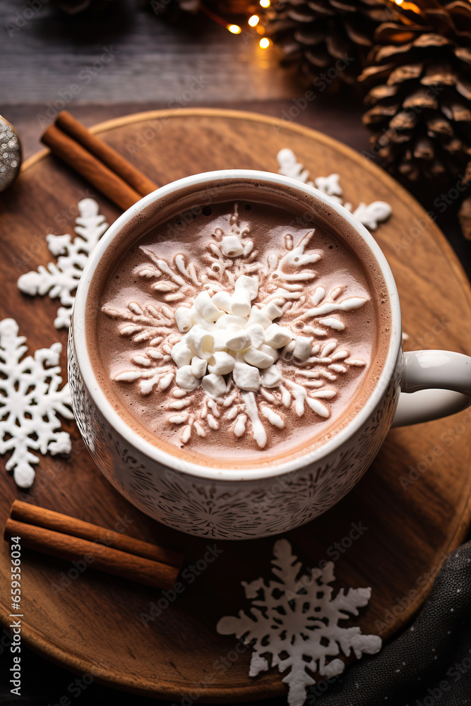 minimalistic wallpaper with with hot chocolate, empty copy space mock up