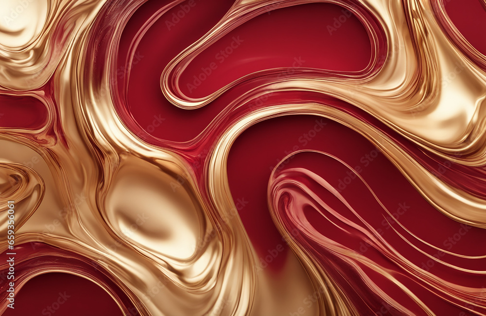 Beautiful Crimson Liquid Swirls with Gold Powder. Luxurious Design Wallpaper Beautiful Crimson Liquid Swirls with Gold Powder. Luxurious Design Wallpaper