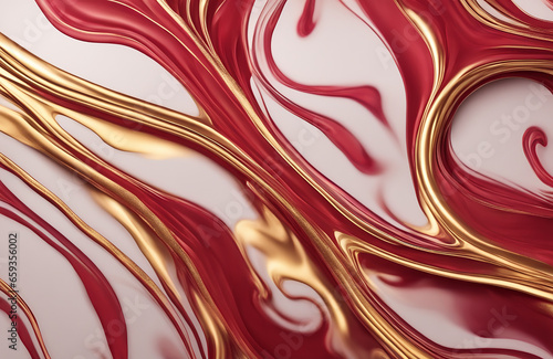 Beautiful Crimson Liquid Swirls with Gold Powder. Luxurious Design Wallpaper