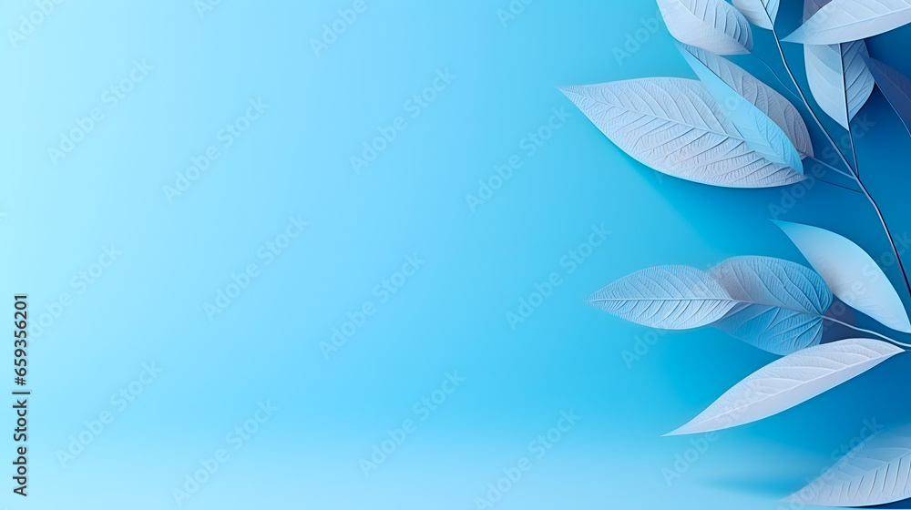 Abstract background for presentation with beautiful highlights and shadows, volumetric light, empty wall with leaves 