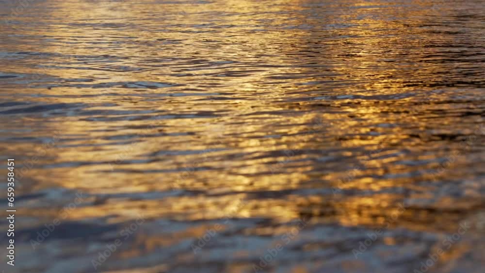 Golden Sunset Sunlight Reflection on Ocean Water, Slow Motion Golden Sunset Sunlight Reflection on Ocean Water, Slow Motion