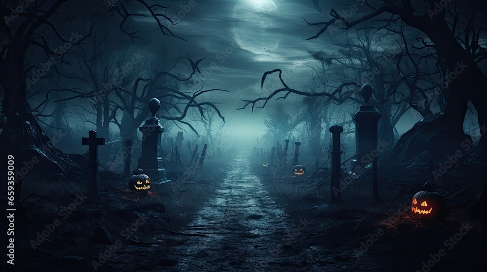 Halloween background with creepy dark scenery