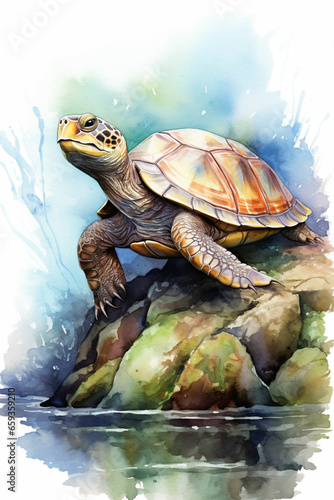 Turtle watercolor painting illustration of Majestic
