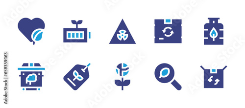 Ecology icon set. Duotone color. Vector illustration. Containing eco friendly, fuel, recycling, tag, search, radioactive, earth, bin.