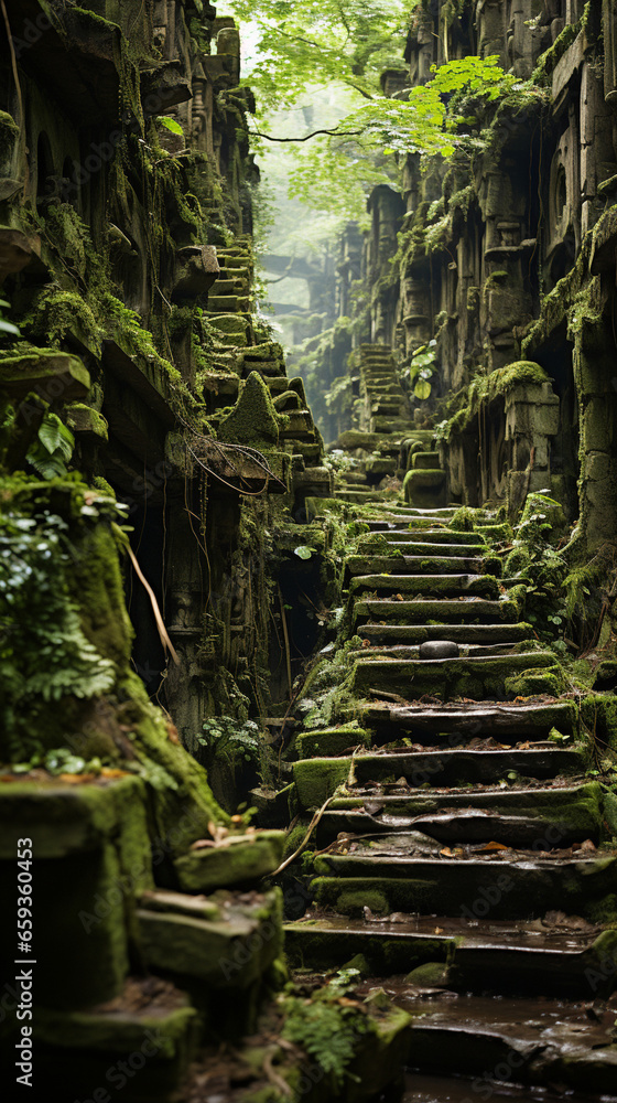 Fototapeta premium ジャングルの中にある古代の階段跡