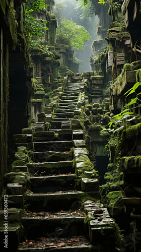 ジャングルの中にある古代の階段跡
