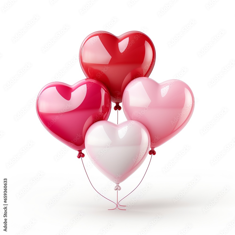 Heart shaped red, pink and white gel balloons with handwritten text. Realistic 3d style.valentines day background Vector illustration.