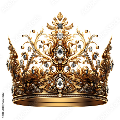 Regal Golden Crown Rendering Isolated on Transparent or White Background, PNG