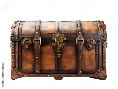Aged Vintage Treasure Chest Isolated on Transparent or White Background, PNG