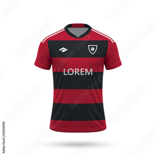 3d realistic soccer jersey in Flamengo style, shirt template for football kit 2023