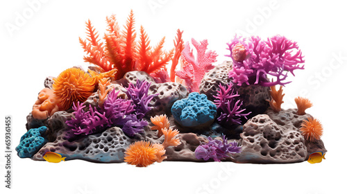 Colorful Coral Reef Arrangement Isolated on Transparent or White Background, PNG