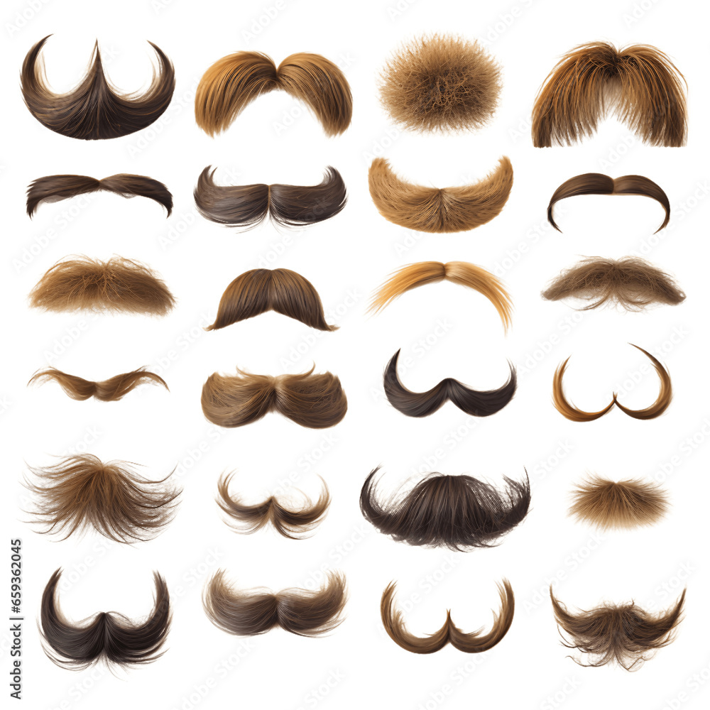 Moustache Variety Isolated on Transparent or White Background, PNG - obrazy, fototapety, plakaty 