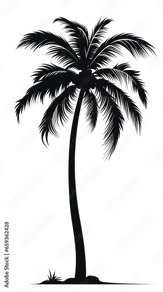 Tropical Palm Tree Silhouette Isolated on Transparent or White Background, PNG Tropical Palm Tree Silhouette Isolated on Transparent or White Background, PNG
