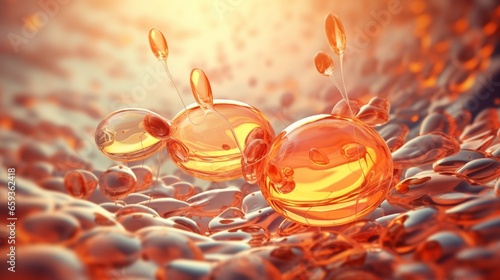 Serum and vitamin drops are applied to skin cells. Closeup Oil and vitamin drops are applied to skin cells. 