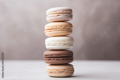 Elegant macaroons stacked in a French pastry arrangement.