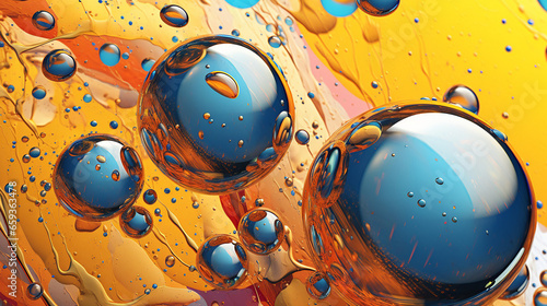 Colorful oil spheres and drops against a color intense background 