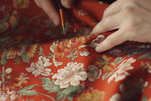 Obraz na płótnie Artisan textile work with retro detailed and sew textile w salonie