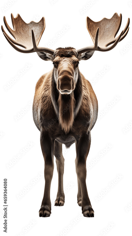 Fototapeta premium Majestic Moose Standing Still Isolated on Transparent or White Background, PNG