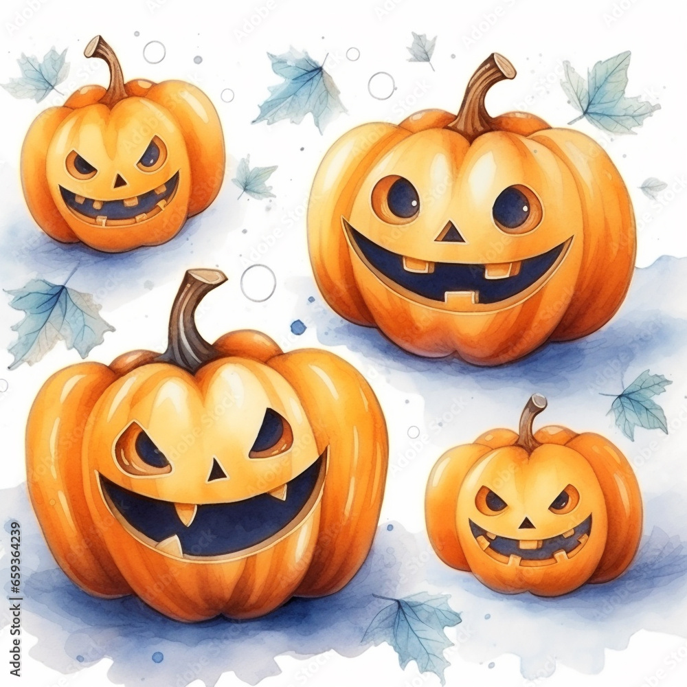 Seamless pumpkin background. Pattern background. Watercolor concept. Halloween. Generative AI Seamless pumpkin background. Pattern background. Watercolor concept. Halloween. Generative AI