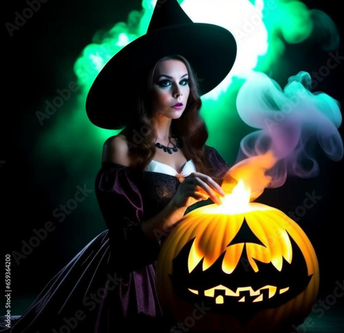 halloween witch with a pumpkin