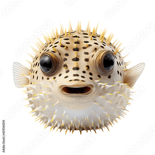 Expanded Spines of a Puffer Fish Isolated on Transparent or White Background, PNG