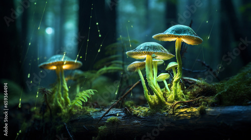 glowing mushrooms in the forest Generative AI