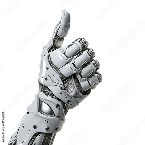 Robot Hand in Thumbs-Up Gesture Isolated on Transparent or White Background, PNG