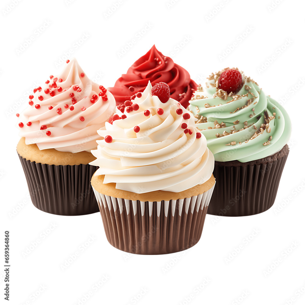 Festive Cupcake Assortment Isolated on Transparent or White Background, PNG