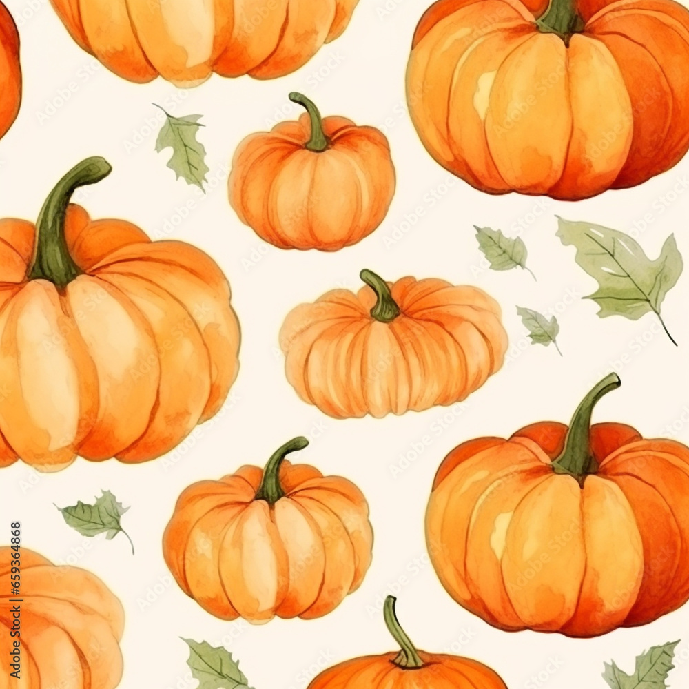 Seamless pumpkin background. Pattern background. Watercolor concept. Halloween. Generative AI Seamless pumpkin background. Pattern background. Watercolor concept. Halloween. Generative AI