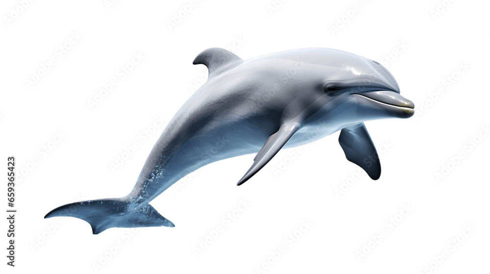 Obraz premium Joyful Aquatic Dolphin Leaping Isolated on Transparent or White Background, PNG