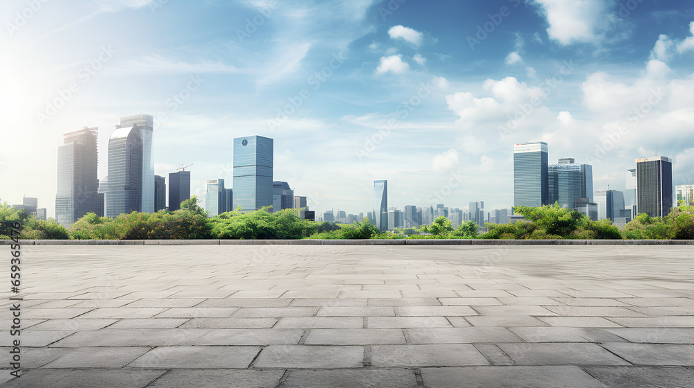 Panoramic Skyline And Far away buildings with empty roads.