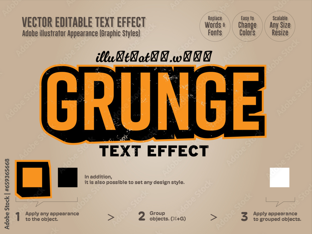 Editable Text Effect ダメージ感のあるグランジの効いたタイトルロゴスタイル - Title logo style with a distressed grunge feel細め、太め、丸みのある書体、ゴシックでもセリフでも、どんな書体でもレトロでアンティークな印象に。ベースのデザインを調整することも可能。どんなタイトルロゴもダメージ感のあるグランジの効いたデザインに。 - obrazy, fototapety, plakaty 