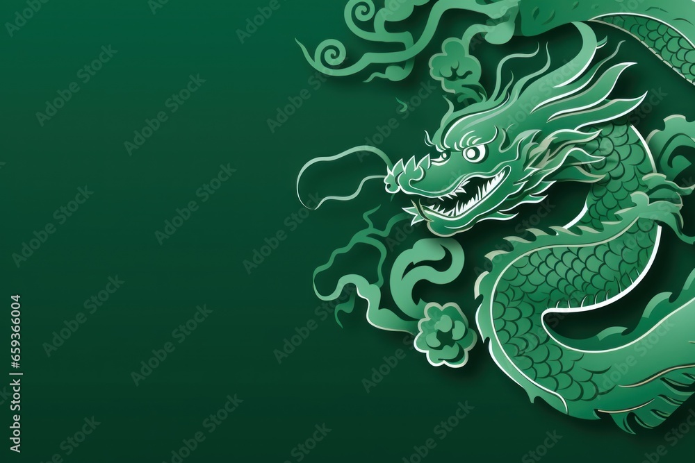 Traditional Asian dragon flying, in green colors. 2024 Chinese