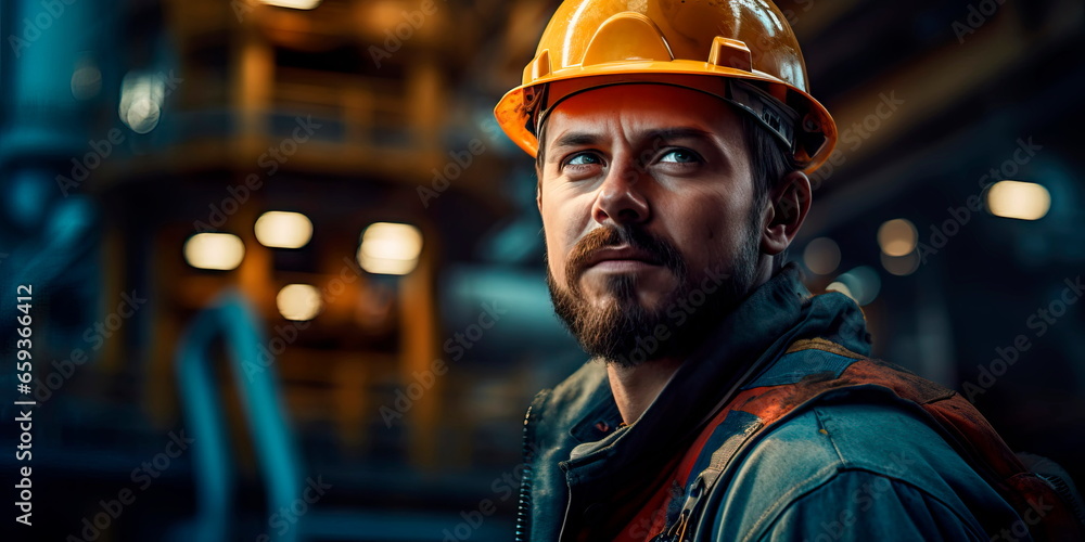 oil rig worker on a platform in the middle of the ocean, with industrial equipment in the background. oil rig worker on a platform in the middle of the ocean, with industrial equipment in the background.