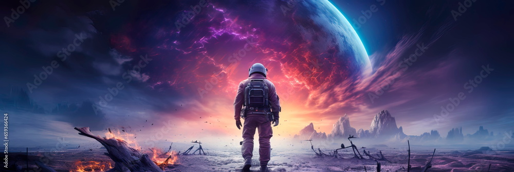 astronaut on a Martian expedition, looking back at Earth from the red ...