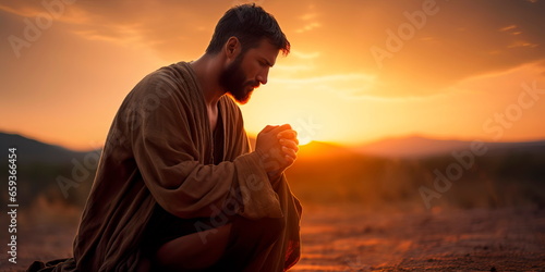 Murais de parede person kneeling in repentance and contrition, seeking forgiveness and renewal through prayer and faith