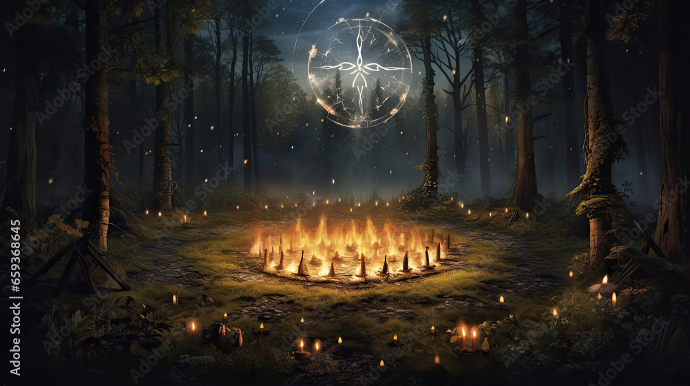 Obraz premium Witch's Ritual Circle in a Clearing