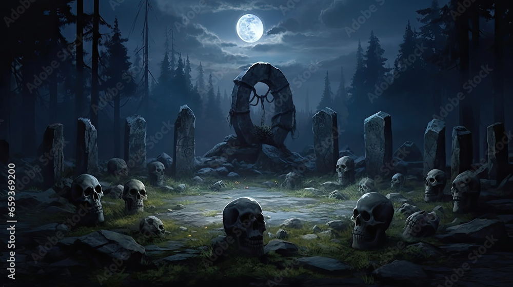 Skulls in a Ritual Circle of Stones