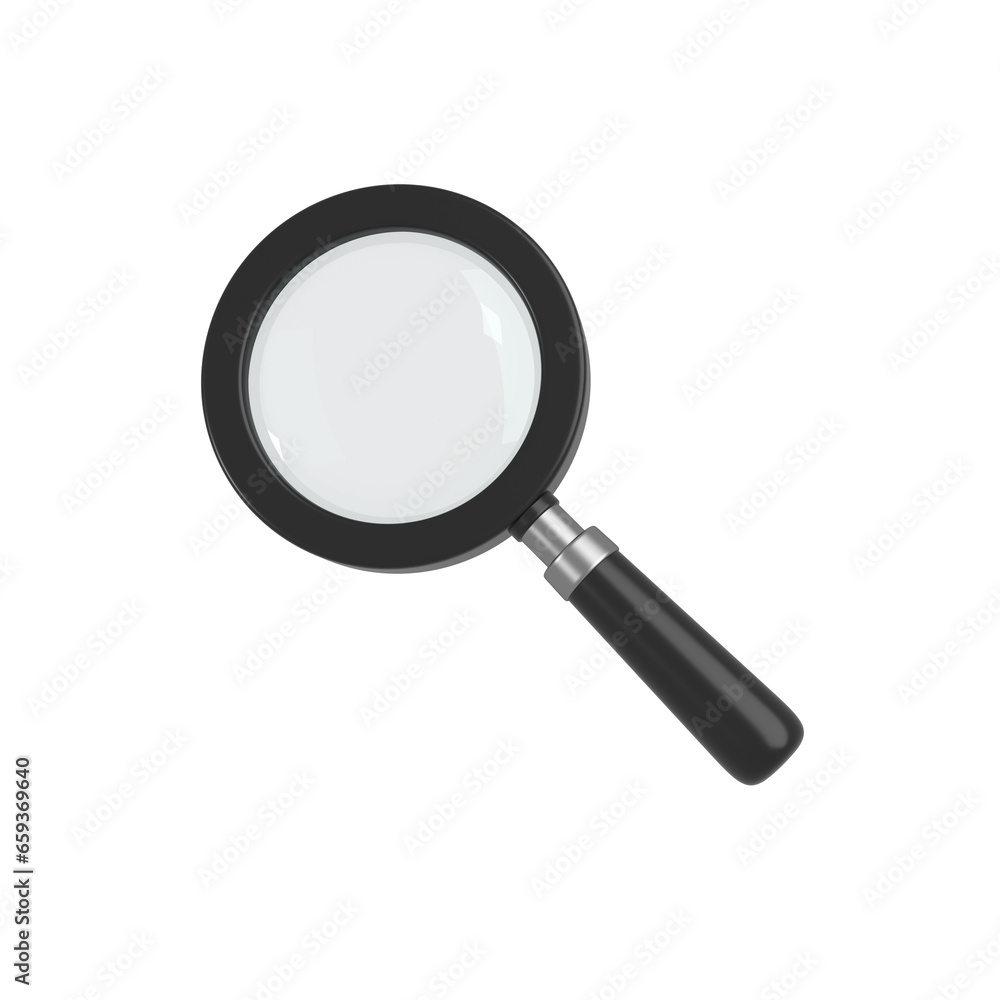 Black magnifying glass. Transparent loupe search icon for finding, reading, research, analysis or discovery concept. 3d rendering Black magnifying glass. Transparent loupe search icon for finding, reading, research, analysis or discovery concept. 3d rendering