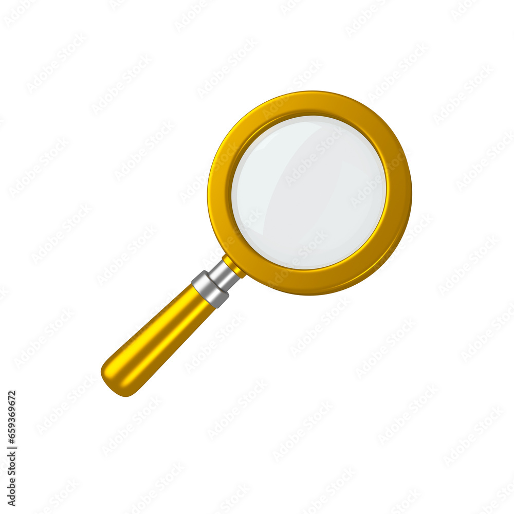 Gold and chrome magnifying glass isolated. Transparent loupe search icon for finding, reading, research, analysis or discovery concept. 3d rendering Gold and chrome magnifying glass isolated. Transparent loupe search icon for finding, reading, research, analysis or discovery concept. 3d rendering