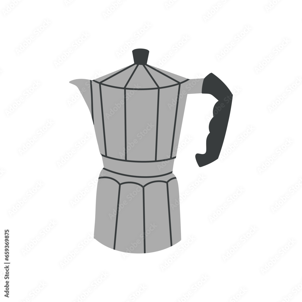 Metal moka Coffe pot.cafe equipment illustration.Traditional tool for fresh Italian espresso brewing. Metal moka Coffe pot.cafe equipment illustration.Traditional tool for fresh Italian espresso brewing.