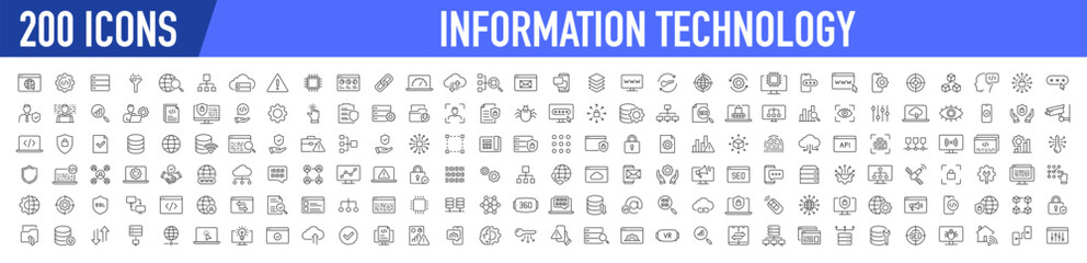 Information Technology web icon set in line style. Network, web design, website, computer, software, progress,programming, data, internet, collection. Vector illustration.
