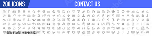 Set of 200 Contact Us web icons in line style. Web and mobile icon. Chat, support, message, phone. Vector illustration.