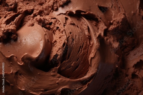 a macro image of a texture of brown chocolate ice cream with swirls. Close-up. filling up the frame photo