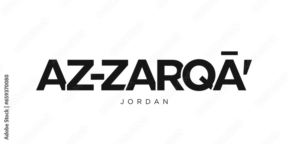 Az Zarqa in the Jordan emblem. The design features a geometric style, vector illustration with bold typography in a modern font. The graphic slogan lettering. Az Zarqa in the Jordan emblem. The design features a geometric style, vector illustration with bold typography in a modern font. The graphic slogan lettering.
