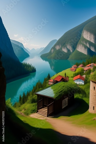 lake and mountains